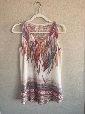 Voice of California Boho Feather Knit Top Embellished Lace Back Festival Western